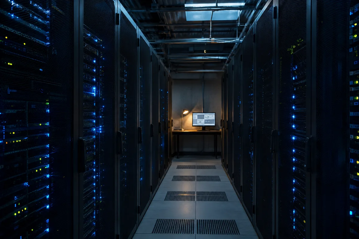 Salle d&rsquo;archives numérique avec serveurs et poste de consultation